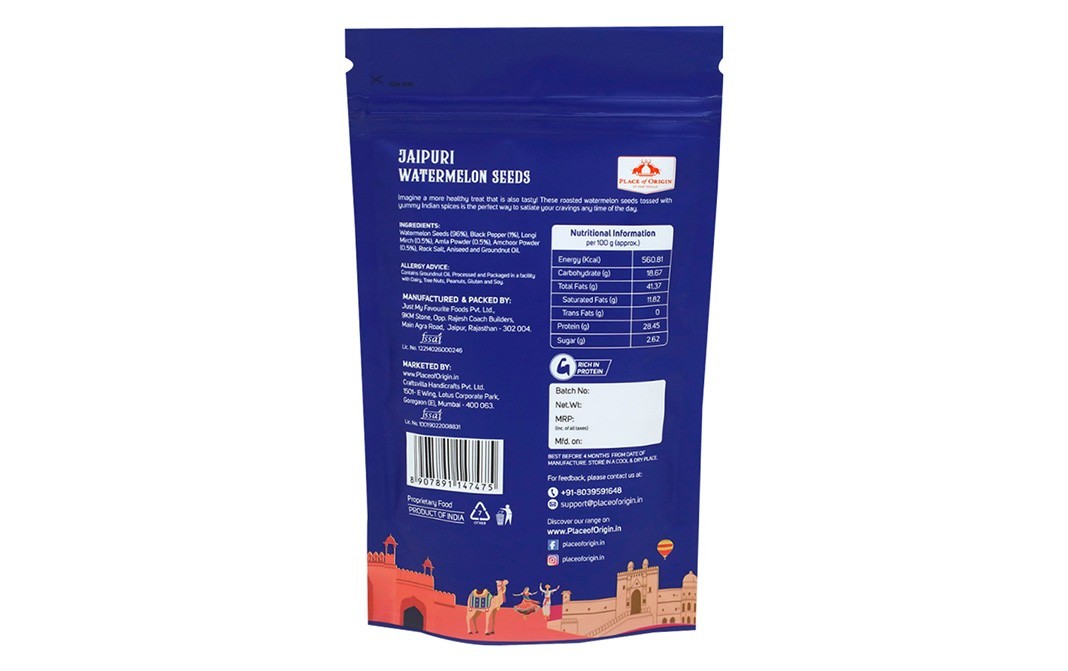 Place of Origin Jaipuri Watermelon Seeds, Roasted Namkeen   Pack  140 grams